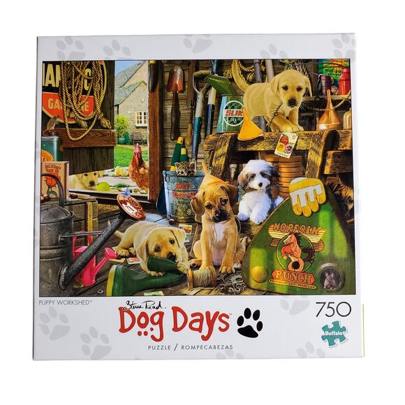 Buffalo 750 Piece‎ Jigsaw Puzzle Dog Days Puppy Workshed 24" x 18" Pre-owned - Picture 1 of 6